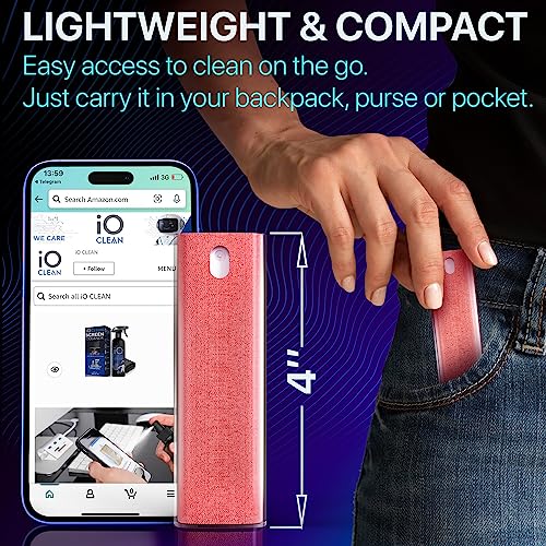 IO CLEAN Mini Screen Cleaner Finger Proof Spray for Smartphones, iPads, MacBooks, Laptops, Car Screens, Touchscreens 3 in1 Mist Cleaner, Microfiber Cloth and Protective Cover (Rose) - color: Rose