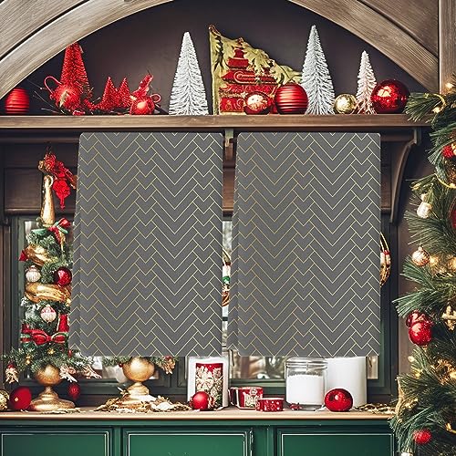 Chic D Gray Gold Striped Kitchen Towel Set of 2, Absorbent Microfiber Hand Towels for Kitchen Bathroom Bar Decorative Geometric Chevron Ultra Soft Resuable Cleaning Cloths Washable Fast Drying - size: 2PCS-18" x 28"