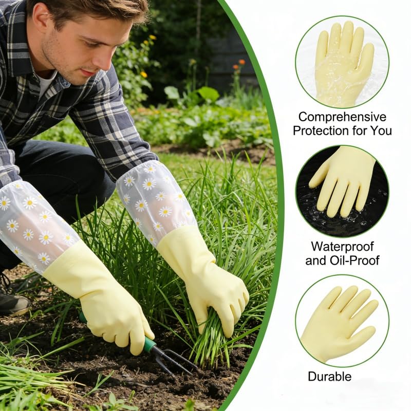 Dishwashing Cleaning Gloves, Reusable Rubber Glove with Long Elastic Cuffs for Chores - color: Green
