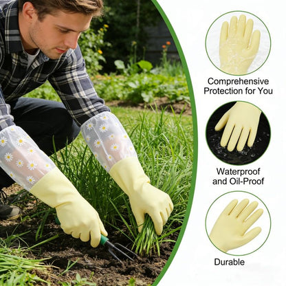 Dishwashing Cleaning Gloves, Reusable Rubber Glove with Long Elastic Cuffs for Chores - color: Green
