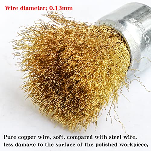 6PCS Brass Wire Wheel Brush Kit for Drill,Crimped Cup Brush with 1/4-Inch Shank,0.13mm True Brass Wire Brushes for Use in Machines