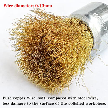 6PCS Brass Wire Wheel Brush Kit for Drill,Crimped Cup Brush with 1/4-Inch Shank,0.13mm True Brass Wire Brushes for Use in Machines