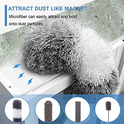 Microfiber Duster Kit for High Ceiling (6pcs), Extendable Dusters for Cleaning with 100" Extension Pole, Long Feather Duster for Fan/Car, House Cleaning Tool Kit by OOSOFITT - color: Grey & White