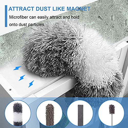 Microfiber Duster Kit for High Ceiling (6pcs), Extendable Dusters for Cleaning with 100" Extension Pole, Long Feather Duster for Fan/Car, House Cleaning Tool Kit by OOSOFITT - color: Grey & White