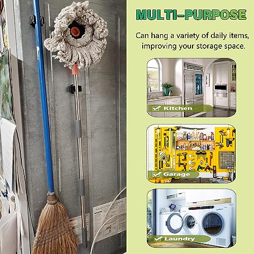 ULIBERMAGNET Magnetic Mop Broom Holder,Heavy Duty Movable Magnetic Broom Holder Rack,Anti-slip Wall Mounted Utility Storage Mop Shovel Hanger for Garage, Kitchen, Laundry, Garden(4 Pack/Black) - style: 12LB 4PCS Magnetic Mop Holder