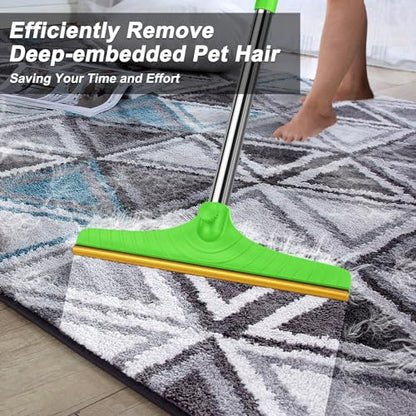 B-Land Carpet Rake for Pet Hair Removal, Reusable Pet Hair Remover with 60” Adjustable Long Handle, Carpet Scraper Dog Cat Hair Remover Tool for Rugs, Mats, Couch, Furniture Green - color: Green
