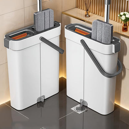 1 Set Flat Mop and Bucket System, Giving Microfiber Washable and Reusable Pads, Dry and Wet Mop for Floor Cleaning, Mop Bucket with Wringer, Suitable for Wooden Floors; Ceramic Tiles; Wall Cleaning