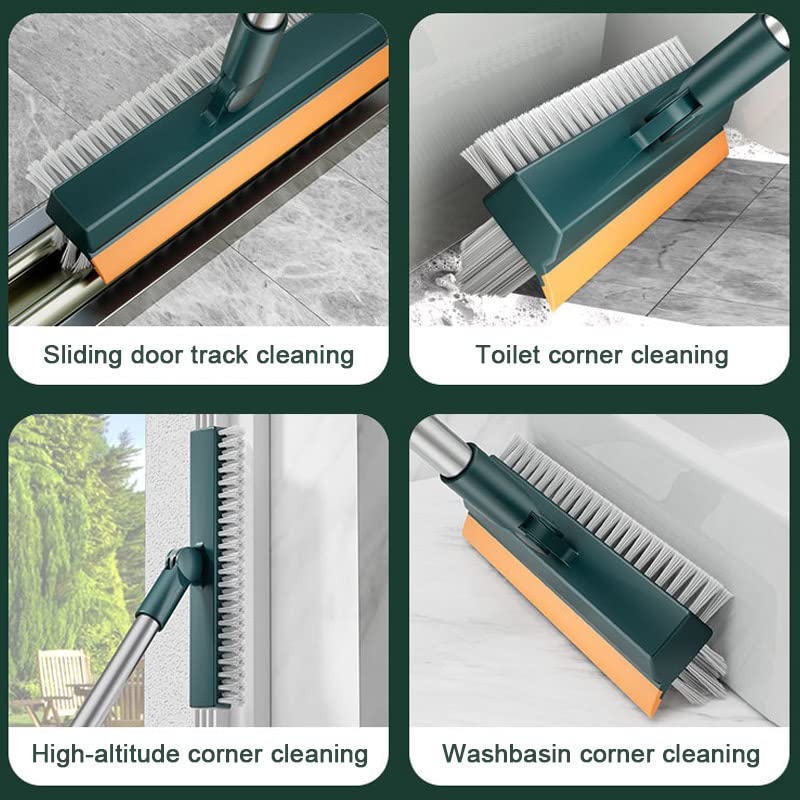 Floor Scrub Brush, 3 in 1 Scrape Brush Stiff Bristle Shower Scrubber, 44.5'' Retractable Long Handle Gap Floor Brush Kitchen Crevice Cleaning Brush can Wipe Multi-Purpose Cleaning Floor Brush