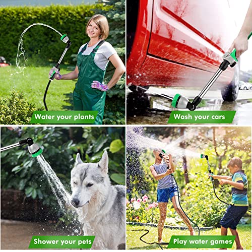 RESTMO Metal Watering Wand, Heavy Duty Garden Hose Wand with 180° Swivel Ratcheting Head, 16-Inch Hose Nozzle Sprayer with 7 Spray Patterns and Flow Control, Ideal to Water Hanging Baskets and Shrubs - color: Green