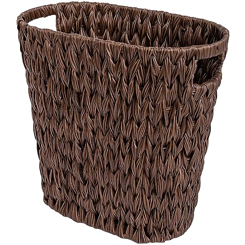 GRANNY SAYS Wicker Waste Basket, Waterproof Bathroom Trash Can, Bedroom Can, Durable Wastebasket with Handles, 15 Liters/4 Gallons - color: Brown, size: Rectangular - 13"L x 7½"W x 12¼"H