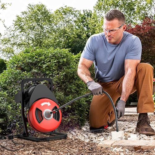 GarveeTech 50FTx1/2 Inch Drain Cleaner Machine with Wheels, Sewer Snake Electric Drain for 2" to 4" Pipes, Plumbing Snake Auger Cleaner with 6 Cutter & Foot Switch for Sewer, Sink, Toilet, Bathroom
