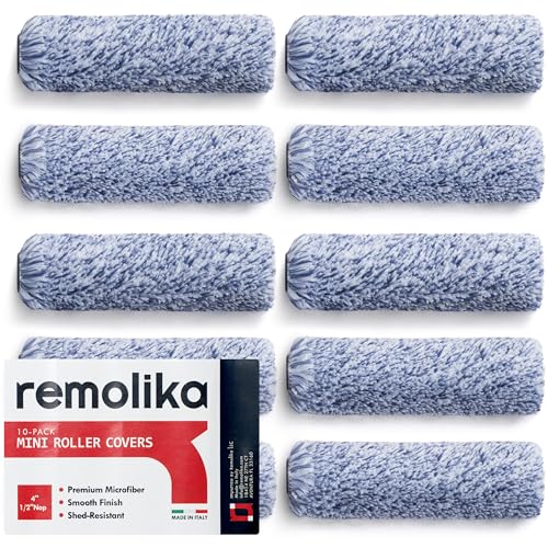 10 - Pack 4 Inches Mini Paint Roller Covers for Smooth and Lint-Free Finish – 1/2 Nap - Made in Italy - Premium Microfiber Roller Naps for All Paints and Stains - size: 10 Pack 4"- 1/2 Nap ( Roller Covers )