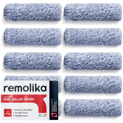 10 - Pack 4 Inches Mini Paint Roller Covers for Smooth and Lint-Free Finish – 1/2 Nap - Made in Italy - Premium Microfiber Roller Naps for All Paints and Stains - size: 10 Pack 4"- 1/2 Nap ( Roller Covers )