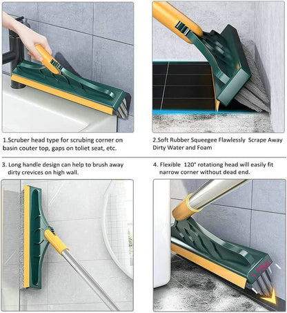 Bathroom Cleaning Brush with Wiper 2 in 1 Tiles Cleaning Brush Floor Scrub Bathroom Brush with Long Handle 120° Rotate Bathroom Floor Cleaning Brush Home Kitchen Bathroom Cleaning Accessories