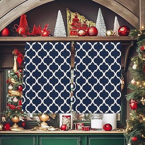 Chic D Geometric Moroccan Pattern Kitchen Towel Set of 4, Absorbent Microfiber Hand Towels for Kitchen Bathroom Bar Decorative Navy Blue White Ultra Soft Resuable Cleaning Cloths Washable Fast Drying - size: 4PCS-18" x 28"