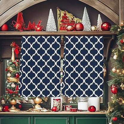 Chic D Geometric Moroccan Pattern Kitchen Towels, Absorbent Microfiber Hand Towels for Kitchen Bathroom Bar Decorative Navy Blue White Ultra Soft Resuable Cleaning Cloths Washable Fast Drying - size: 18" x 28"