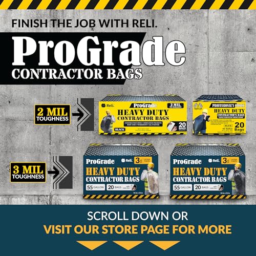 Reli. Contractor Garbage Bags 55 Gallon | 20 Trash Bags | Heavy Duty | Clear Contractor