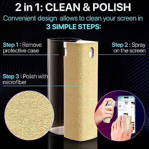 IO CLEAN Mini Screen Cleaner Spray – Finger Proof Screen Cleaner for Smartphones, iPads, MacBooks, Laptops, Car Screens, Touchscreens – 3in1 Mist Cleaner, Microfiber Cloth and Protective Cover (Cream) - color: Cream