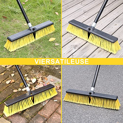 KeFanta 18 Inches Push Broom Outdoor- Heavy Duty Broom with 63" Long Handle for Deck Driveway Garage Yard Patio Warehouse Concrete Floor Cleaning - color: Yellow 18 Inches Heavy Duty