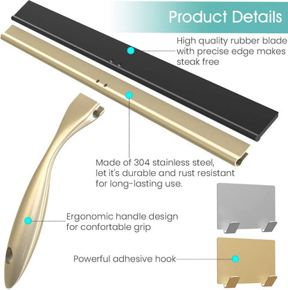 Shower Squeegee for Doors & Windows, All-Purpose, Stainless Steel, 14 Inch, Golden