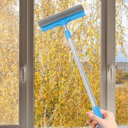 Cabilock 5pcs Household Microfiber Window Cleaner Extendable Pole Dual-Sided Glass Scrubber for Home Bathroom Kitchen Handle Lightweight Design - color: Blue, size: 5PCS