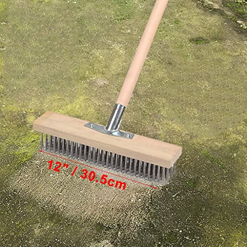 12" Heavy-Duty Rough Surface Floor Brush,Stainless Steel Wire Large Deck Scrub Brush 12" x 2.7” Removes Snow, Dirt & Grime on Drivways, Steps, Patios, Decks, Tile, Cement Without Stick (12") - size: 12"
