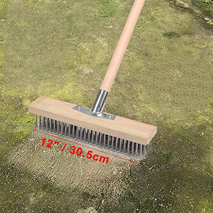 12" Heavy-Duty Rough Surface Floor Brush,Stainless Steel Wire Large Deck Scrub Brush 12" x 2.7” Removes Snow, Dirt & Grime on Drivways, Steps, Patios, Decks, Tile, Cement Without Stick (12") - size: 12"
