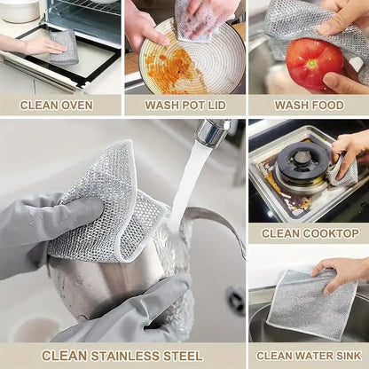 10 PCS Cleaning Sponges Multipurpose Wire Miracle Cleaning Cloths Wire Dishwashing Rags for Non-Stick Cookware, Kitchen, Sinks, Scrubs and Cleans for Dishes Easy Rinsing