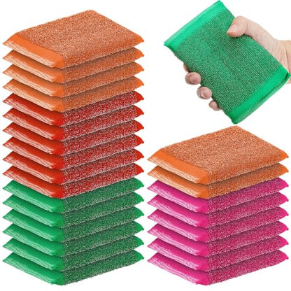 Thyle 24 Pack Steel Wool Scrubber Kitchen Sponges, Heavy Duty Non Scratch Metal Sponges, Reusable Cleaning Scrub Pads for Dishes, Pots, Pans, Sink and Tough Hard Stains (Vibrant Color) - color: Vibrant Color
