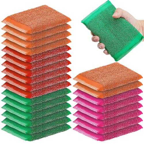 Thyle 24 Pack Steel Wool Scrubber Kitchen Sponges, Heavy Duty Non Scratch Metal Sponges, Reusable Cleaning Scrub Pads for Dishes, Pots, Pans, Sink and Tough Hard Stains (Vibrant Color) - color: Vibrant Color