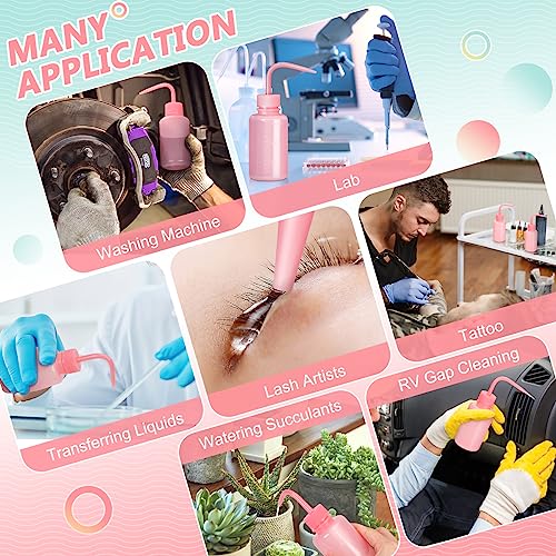 Valchoose Professional 2PCS 150ML Tattoo Squeeze Bottle Mini, 5.1oz Tattoo Wash Bottle No Need to Squeeze Hard, Easy to Carry Eyelash Water Bottle Perfect for Extensions, Cleaning(Translucent Pink) - color: Pink, size: 2x150ml