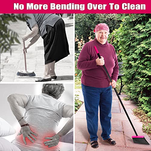 JEHONN Broom with Dustpan Combo Set, Long Handle Lightweight Indoor Broom Set, Upright Standing Dust Pan with Comb Teeth Store Sweep Set for Home Room Kitchen Office Lobby (Rose Red) - color: Rose Red