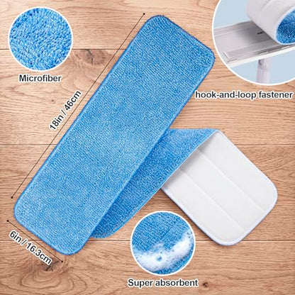 HOMEE Reusable Microfiber Mop Pads, 12 Pack 18"x 6" Mop Head Replacement, Wet/Dry Home & Commercial Cleaning Scrubbing Floor Pad - Blue - color: Blue - 12 Pack