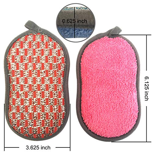 Scrub-it Multi-Purpose Non-Scratch Double-Side Double-Effect Microfiber Scrub Sponges for Kitchen with Heavy Duty Scouring Power - Effortless Cleaning of Dishes Pots Pans Pack of 6 (Red) - color: Red