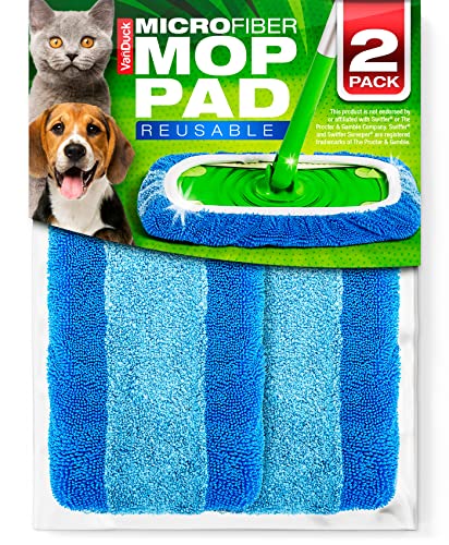 VanDuck Reusable Microfiber Mop Pads for Swiffer Sweeper (2-Pack), Blue | Handle not included, machine washable wet & dry mopping cloths, mop head replacement floor cleaning - color: Blue, size: 2 Count (Pack of 1)