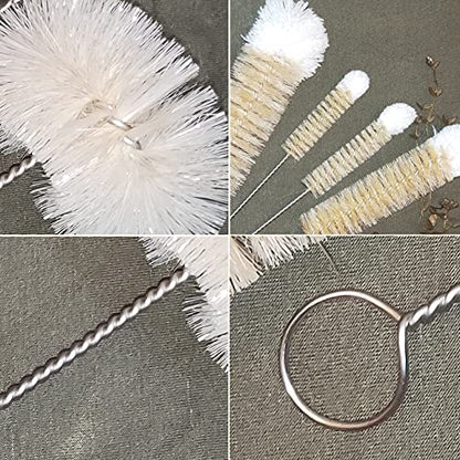 NewFerU Stainless Steel Soda Bottle Cleaning Brush Set in Natural Boar Bristle Wool Tip Long Handle, Flexible Bendable Thick Wire Cleaner for Narrow Neck Water Baby Bottles Straw Pipe Tube Flask (5)