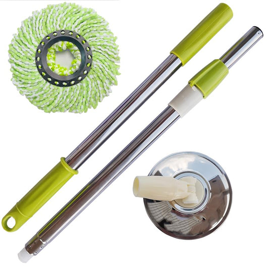 Spin Mop Replacement Handle, 47.6-inch 360 Degrees Rotating Telescopic Replacement Mop Stick with a Robust Stainless Steel Disc for Spin Mop Bucket Cleaning System (Stainless Steel Disc,Green) - color: Green, style: Stainless Steel