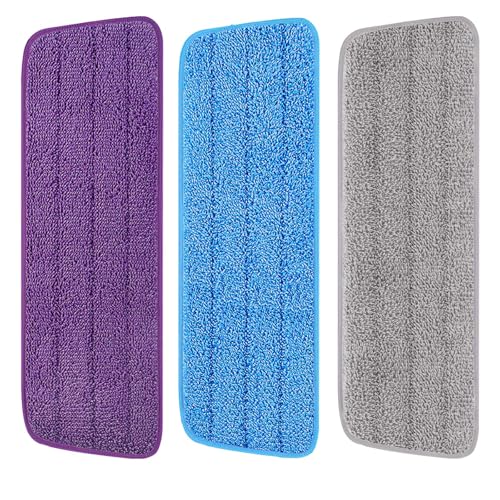 3 Pack 16.5 inch Reusable Mop Pads Microfiber Spray Mop Replacement Heads for Wet/Dry Mops Compatible with Bona Floor Care System (Multicolor ) - color: Multicolor Mop Pads