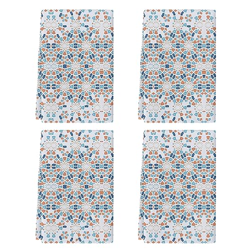 Geometric Circle Gradient Kitchen Towel Set of 4, Absorbent Microfiber Hand Towels for Kitchen Bathroom Bar Decorative Blue and White Porcelain Texture Ultra Soft Resuable Cleaning Cloths Fast Drying - size: 4PCS-18" x 28"