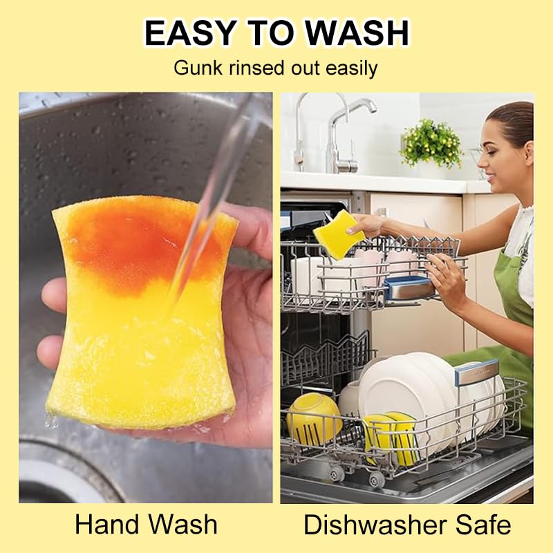 10Pcs Kitchen Cleaning Sponge, Heavy Duty Cleaning Dish Scrubber Sponge for Home Kitchen, Dual Sided Non-Scratch Sponges for Washing Dishes, Pots and Pans