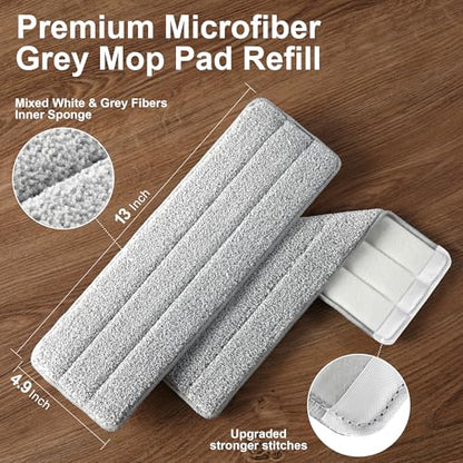 Microfiber Mop Pads, Reusable Mop Pads for Wood Floor, Compatible with JOYMOOP Mop and Bucket Set, Wet Pads Refill - 4 Pack - color: 4 Pcs 13" - 2 Grey + 2 Stripe