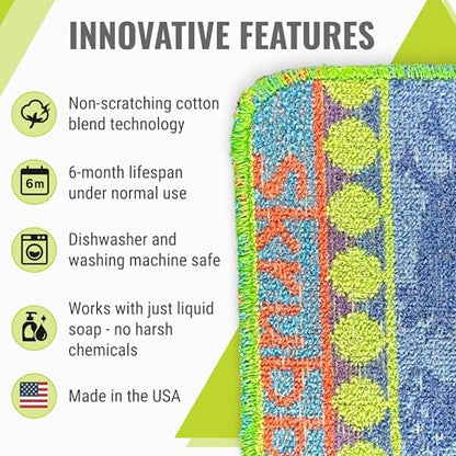 Wet-It Skrubba Non-Scratch Scouring Pad – European Scrubby Sponge for Kitchen Cleaning, Pots, Pans, Glass & Cookware – Durable Reusable Pad with Fun Chicken Design - color: Chickens, size: 3-Pack