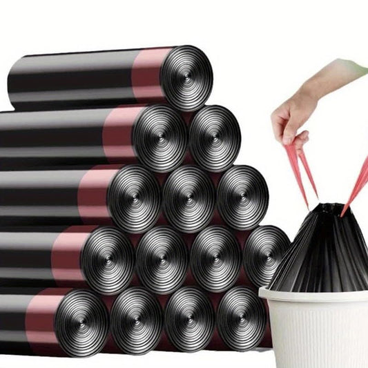 100 Count Black Drawstring Waste Bags - Thick Plastic Garbage Bags for Kitchen, Office, and Home