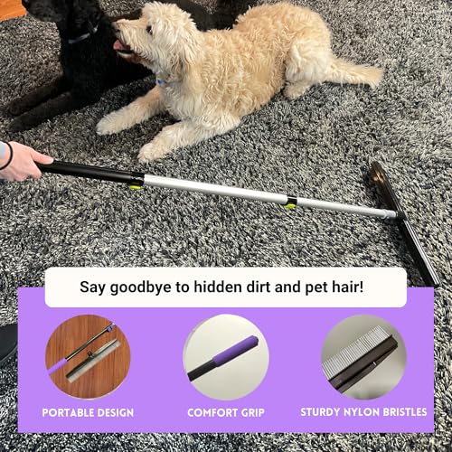 Room Groom PET Carpet Rake Groomer with Telescoping 54 " Adjustable Handle, with Lint Remover Brush Tool, Carpet Brush for Pet Hair and Refreshing Carpets, (Black/Purple) - style: PET + Lint Tool
