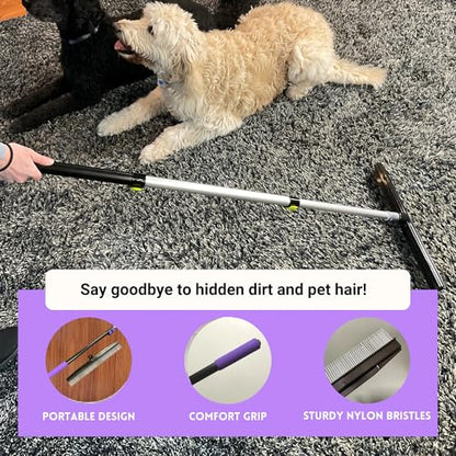 Room Groom PET Carpet Rake Groomer with Telescoping 54 " Adjustable Handle, with Lint Remover Brush Tool, Carpet Brush for Pet Hair and Refreshing Carpets, (Black/Purple) - style: PET + Lint Tool