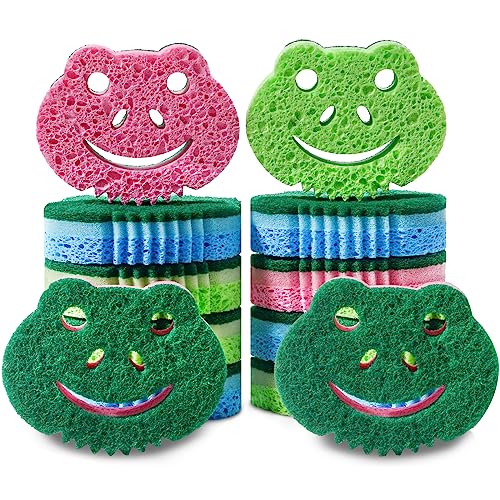 12 Pack Scrub Sponge,Bulk Sponges,Dual-Sided Multi-Functional Premium Cleaning Sponges,Dishwashing Sponge for Heavy Duty Scouring Pads,Bathroom,Dish,Furniture,Kitchen(Frog Shape)