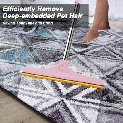 B-Land Carpet Rake for Pet Hair Removal, Reusable Pet Hair Remover with 60” Adjustable Long Handle, Carpet Scraper Dog Cat Hair Remover Tool for Rugs, Mats, Couch, Furniture Pink - color: Pink