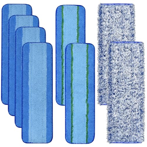 8 Pack Microfiber Cleaning Pad for Bona Mop Hardwood & Hard Surface Floors Dry and Wet Floor Cleaning - Includes 4 Microfiber Cleaning Pad, 2 Deep Clean Pads and 2 Dusting Pad - Dual Zone Cleaning - color: 4+2+2blue&grey