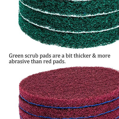 5 Inch Drill Powered Brush Tile Scrubber Scouring Pads Cleaning Kit, 2 Different Stiffness, 5-Inch Disc Pad Holder with 6 Scrubbing Pads, Cleans Large Flat Areas Perfectly (5-inch)