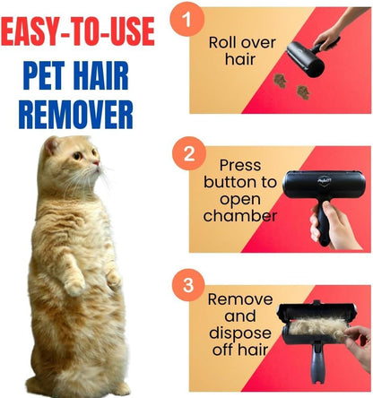 Pet Hair Remover Roller Reusable Lint Roller for Dog & Cat Hair – Fur Remover for Couch, Furniture, Carpet, Car Seats & Clothes – Portable Manual Pet Hair Cleaning Brush (Black) - color: Black